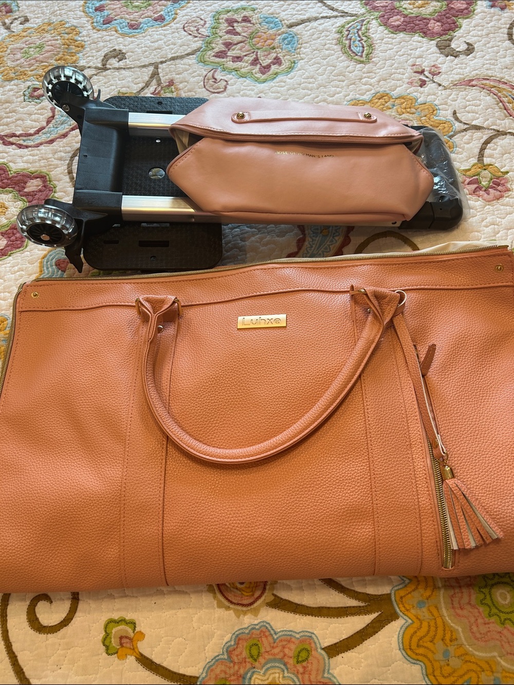 Luxhe Travel Bag with shoe and cosmetic bag plus wheeled attachment